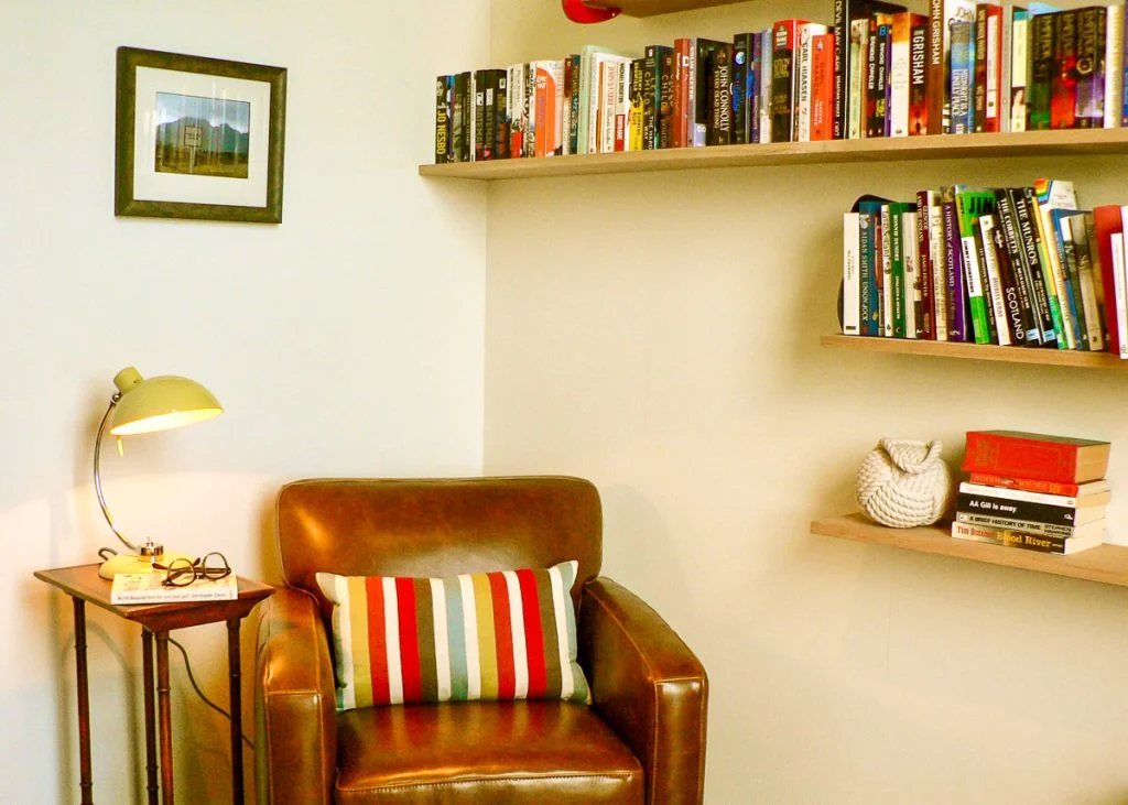 The cosy study has books, games, a DVD movie library, and maps and guides for your stay